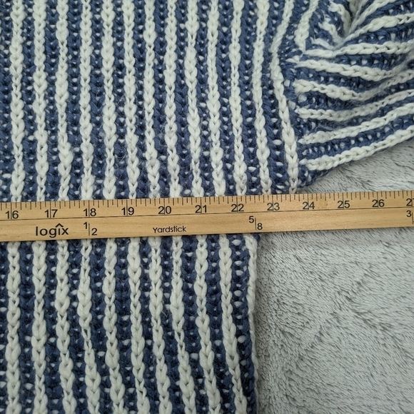 Pol Sweater Women's M White Blue Two-Tone Woven Mock Neck Relaxed Fit - Picture 4 of 7